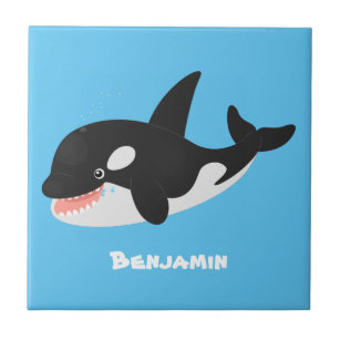 Funny killer whale orca cute cartoon illustration tile