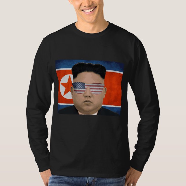 Funny Kim Jong Un American Sunglasses 4th July Nor T-Shirt (Front)