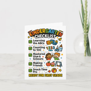 Funny Kindergarten Checklist First Grade Boy Girl  Card