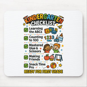 Funny Kindergarten Checklist First Grade Boy Girl Mouse Pad