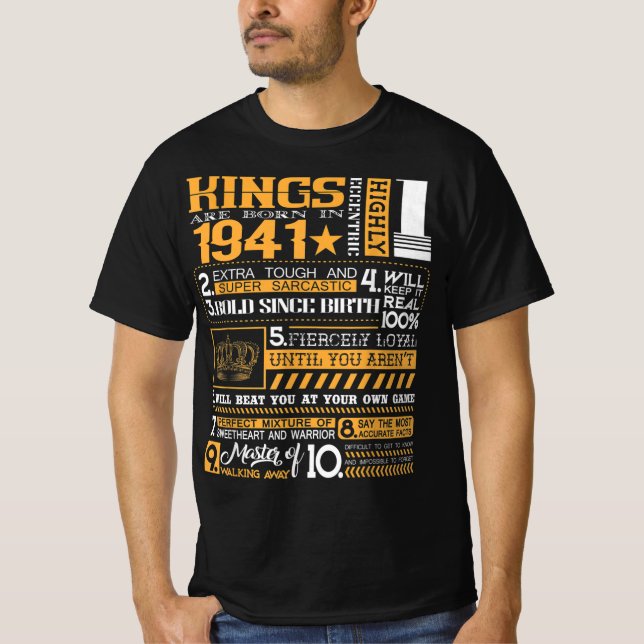 Funny Kings Born In 1941 , 1941 Happy Brithday Gif T-Shirt (Front)