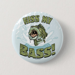 Funny Kiss My  Bass Gift Ideas for Fishermen 6 Cm Round Badge