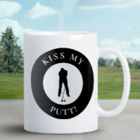 Funny Kiss My Putt Golfer Humour Silhouette Black