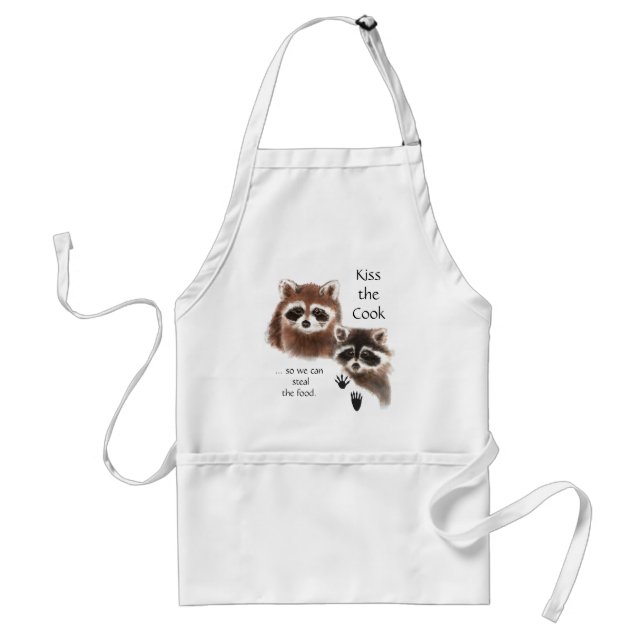 Funny, Kiss the Cook Cute Racoon Humour Quote Standard Apron (Front)