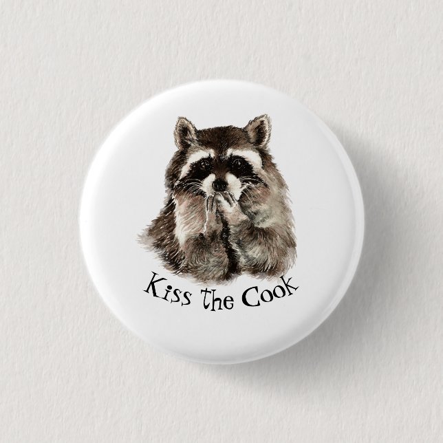 Funny, Kiss the Cook, Raccoons Tote 3 Cm Round Badge (Front)