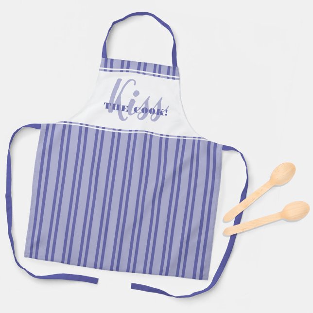 Funny Kiss The Cook Trendy Modern Humour Periwinkl Apron (Funny Kiss The Cook Trendy Modern Humor Periwinkle Apron)