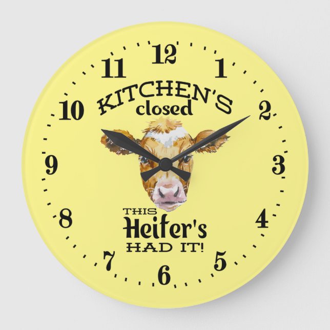 funny Kitchen cow word art Large Clock (Front)
