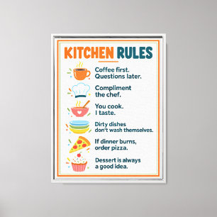 Funny Kitchen Rules Colourful Framed Canvas Print