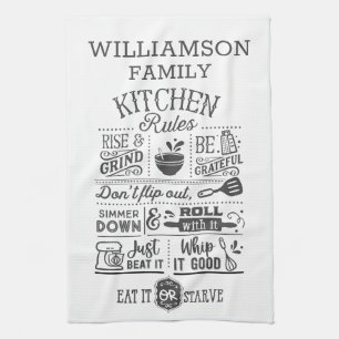 Funny Kitchen Rules Subway Art Personalised Tea Towel