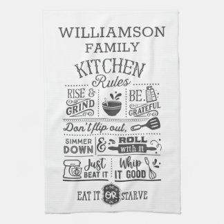 Funny Kitchen Rules Subway Art Personalised Tea Towel
