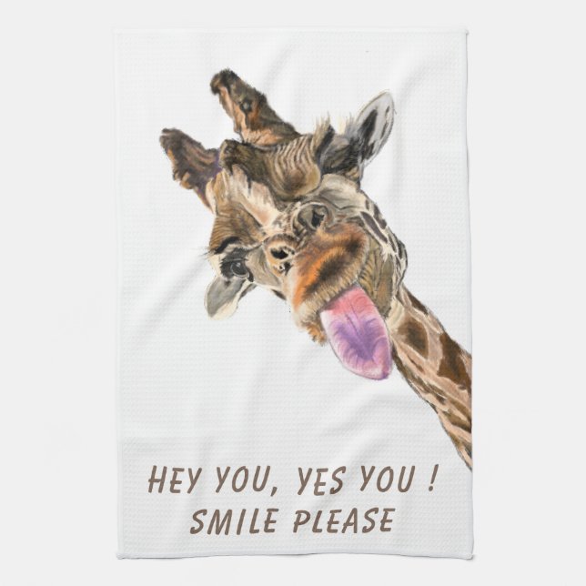 Funny Kitchen Towel with Playful Giraffe - Smile (Vertical)