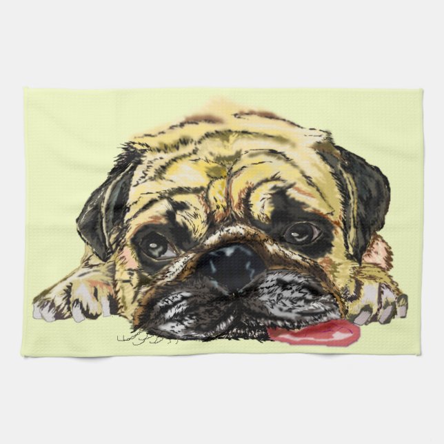 Funny Kitchen Towel with Pug Dog - Your Colours (Horizontal)