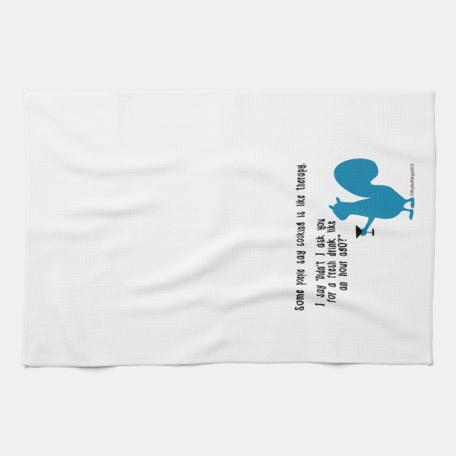 Funny kitchen towel with squirrel and drink (Horizontal)