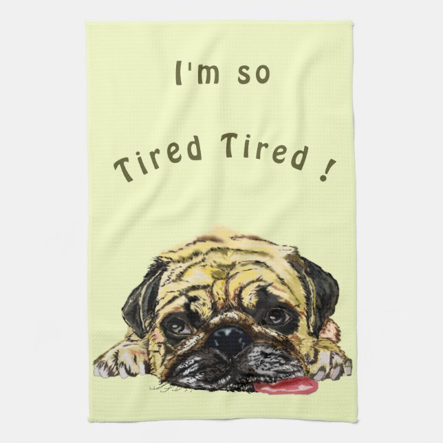 Funny Kitchen Towels Pug Dog - Your Colours - Text (Vertical)
