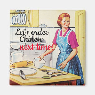 Funny Kitsch 1950's Vintage Housewife in Kitchen Magnet