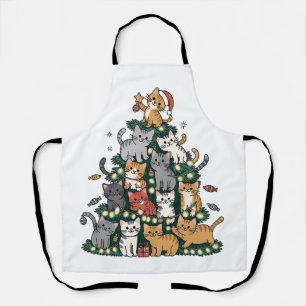 Funny Kitten Christmas Tree Cat Pet Animal Lover Apron
