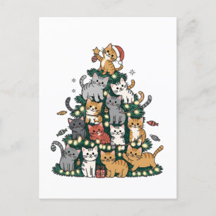 Funny Kitten Christmas Tree Cat Pet Animal Lover Invitation Postcard