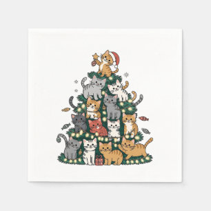 Funny Kitten Christmas Tree Cat Pet Animal Lover  Napkin