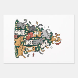 Funny Kitten Christmas Tree Cat Pet Animal Lover  Wrapping Paper Sheet