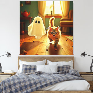 Funny Kitten Spooky Friend Design Canvas Print