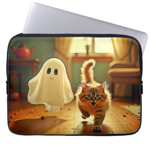 Funny Kitten Spooky Friend Design Laptop Sleeve