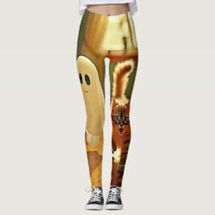 Funny Kitten Spooky Friend Design Leggings