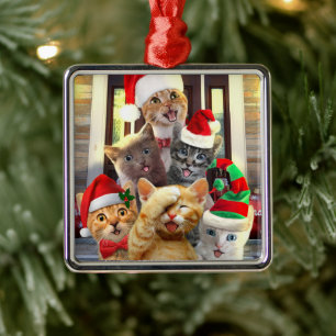 Funny kittens in Christmas Day Metal Tree Decoration
