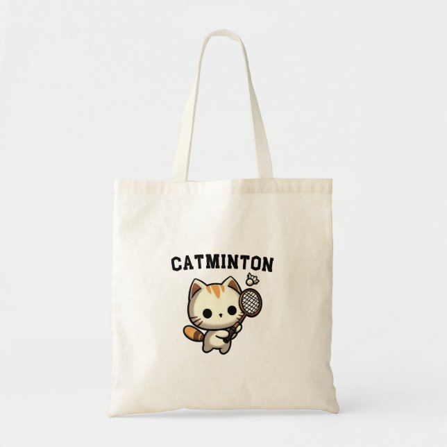 Funny Kitty Cat Playing Badminton Lover Tote Bag (Front)
