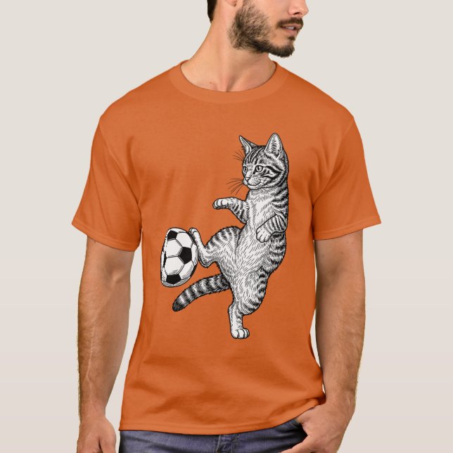 Funny Kitty Cat Playing Soccer Cute Soccer Mom Cat T-Shirt (Front)