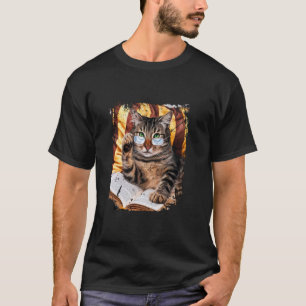 Funny Kitty Cat with Glasses Reading a Book Vintag T-Shirt