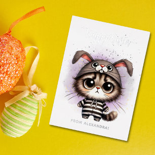 Funny Kitty in Bunny Costume Purple Happy Easter