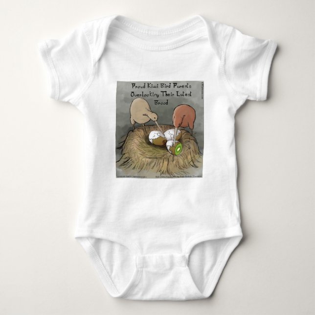 Funny Kiwi Birds Tending Their Fruit Baby Bodysuit (Front)