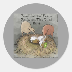 Funny Kiwi Birds Tending Their Fruit Classic Round Sticker