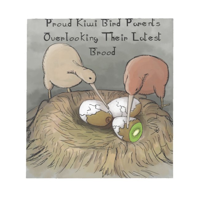 Funny Kiwi Birds Tending Their Fruit Notepad (Front)