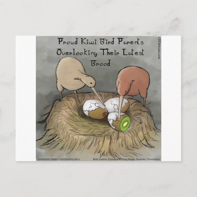 Funny Kiwi Birds Tending Their Fruit Postcard (Front)
