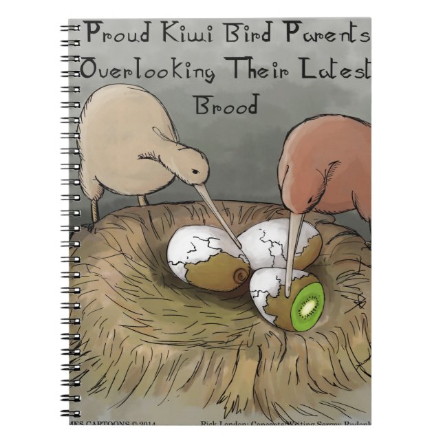 Funny Kiwi Birds Tending Their Fruit Spiral Notebook (Front)