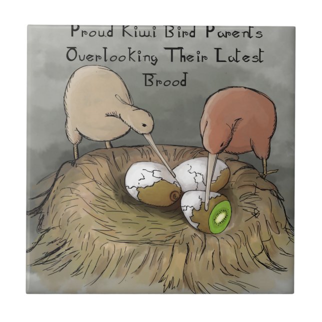Funny Kiwi Birds Tending Their Fruit Tile (Front)