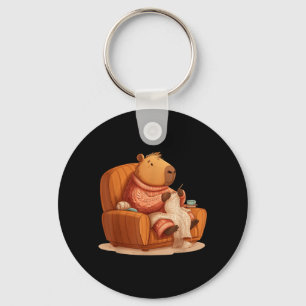 Funny Knitting Capybara in Couch for Adults and Key Ring