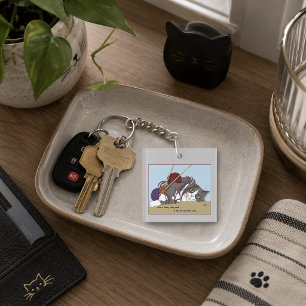 Funny Knitting Cat Tangled Yarn Hobby Humour Key Ring