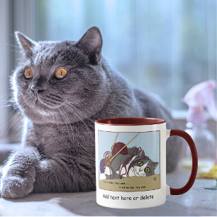 Funny Knitting Cat Tangled Yarn Hobby Humour Mug