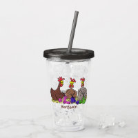 Funny knitting chickens cartoon illustration