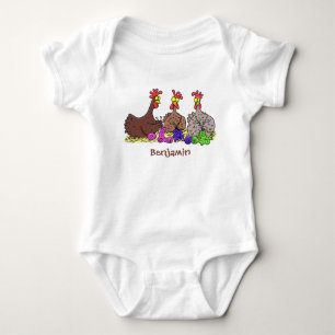Funny knitting chickens cartoon illustration baby bodysuit