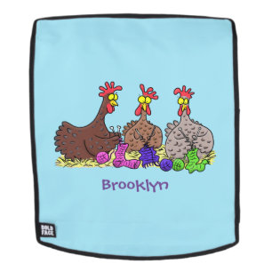 Funny knitting chickens cartoon illustration backpack