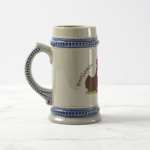 Funny knitting chickens cartoon illustration beer stein