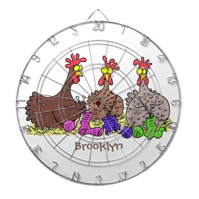 Funny knitting chickens cartoon illustration dartboard (Front)