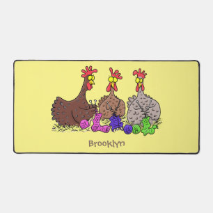 Funny knitting chickens cartoon illustration desk mat