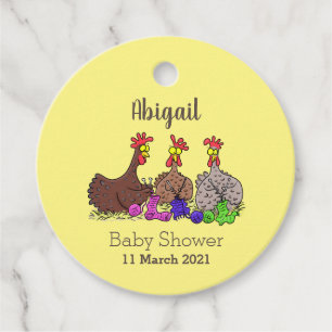 Funny knitting chickens cartoon illustration  favour tags