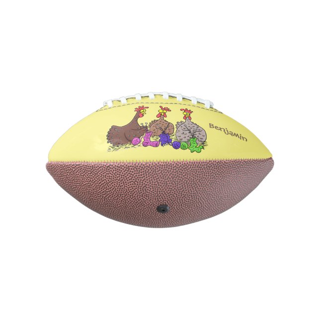 Funny knitting chickens cartoon illustration football (Rotated 270)