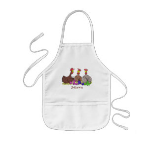 Funny knitting chickens cartoon illustration kids apron