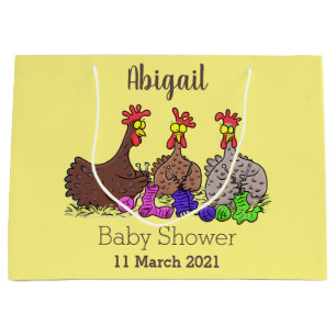 Funny knitting chickens cartoon illustration large gift bag